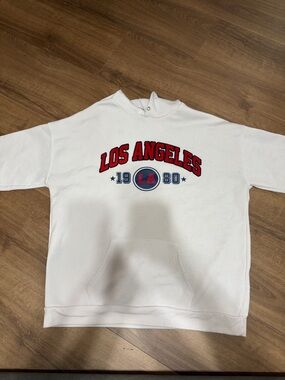 Rue21 White Los Angeles Graphic Hoodie with Red & Navy Detail